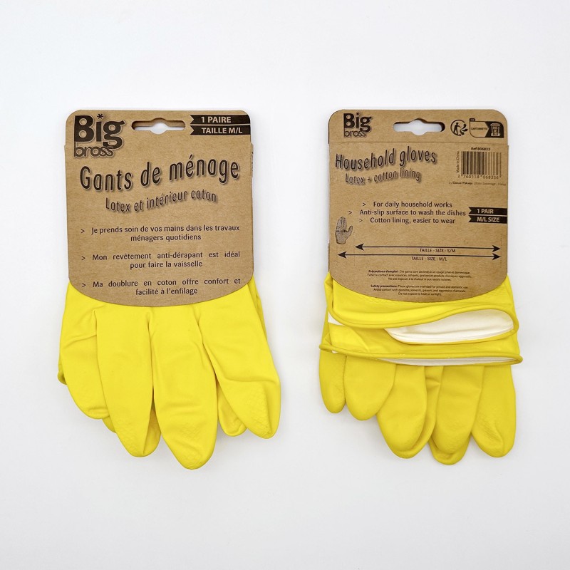 Gants Ménage Longs étanches – Manches Longues Caoutchouc, Antidérapants, Taille M (paume 8-9 Cm)