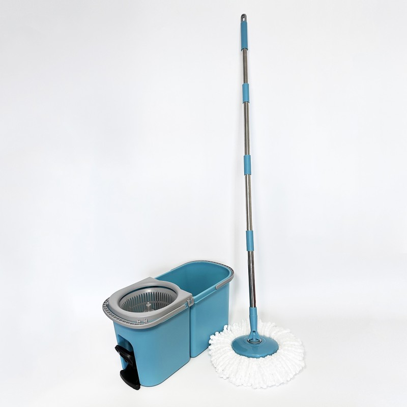 Kit Balai Serpillière Rotatif Avec Seau Essoreur - 4 Serpillières Lavables - Compact Shine